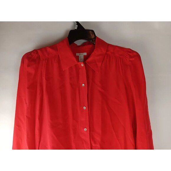 J.Crew Womens Button Up Shirt Red Silk Long Sleeve Casual Basic Top Size 2 - Picture 3 of 10